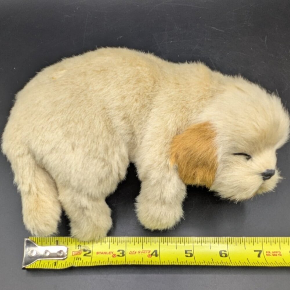 Sleeping Dog Shelf Sitter Blonde Napping Puppy Faux Fur Velvet 7" - Picture 6 of 7